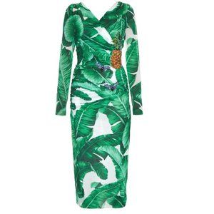 New Dolce & Gabbana Banana Leaf Printed Dress 46